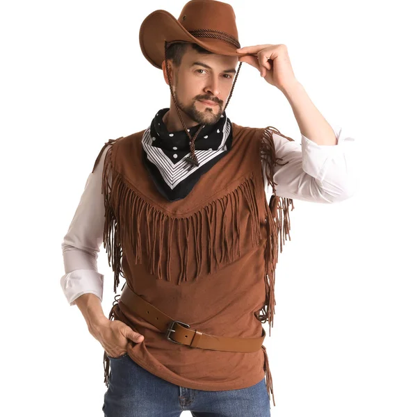 Snygg Cowboy Vit Bakgrund — Stockfoto