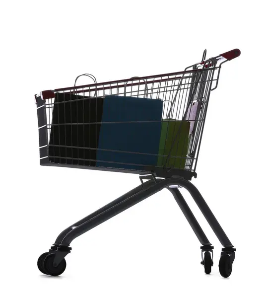 Silhouette Shopping Cart Bags White Background — Stock Photo, Image