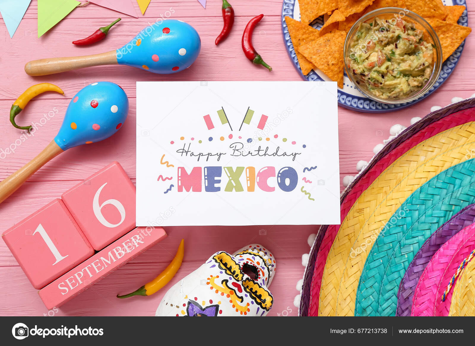 Greeting Card Text Happy Birthday Mexico Mexican Food Calendar Sombrero