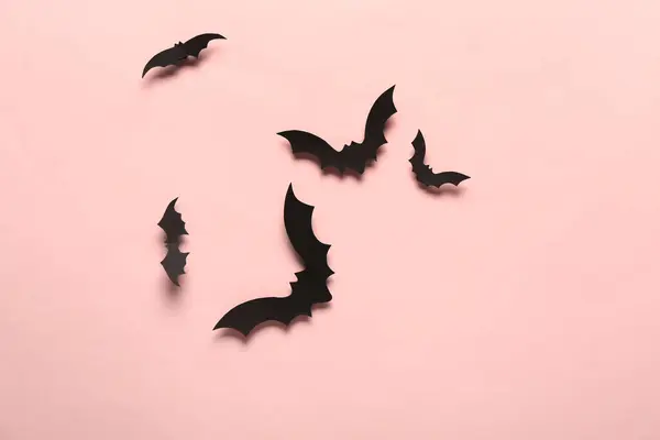 Papieren Vleermuizen Voor Halloween Feest Roze Achtergrond — Stockfoto