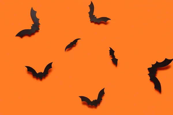 Papír Denevérek Halloween Party Narancssárga Alapon — Stock Fotó