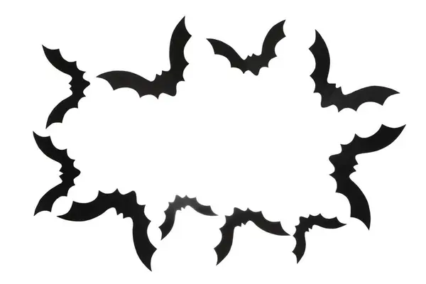 Frame Gemaakt Van Papieren Vleermuizen Voor Halloween Feest Witte Achtergrond — Stockfoto