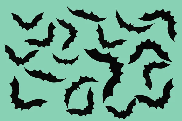 Papierowe Nietoperze Imprezę Halloween Zielonym Tle — Zdjęcie stockowe