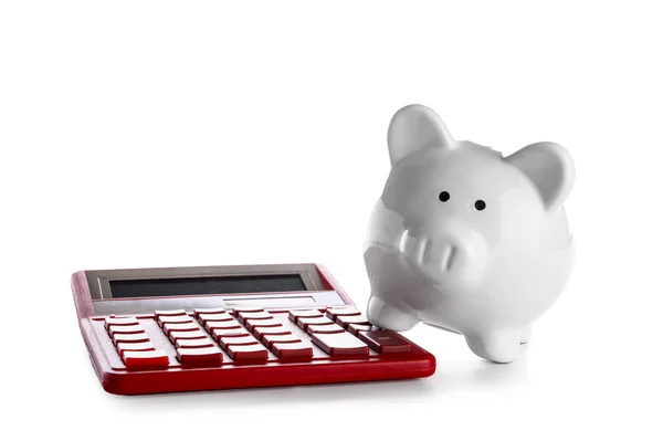 Piggy Bank Calculator Isolated White Background — Stock Photo, Image