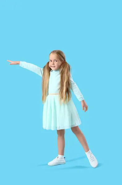 Cute Little Girl Blue Background — Stock Photo, Image