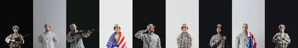 Collage Con Muchos Soldados Americanos —  Fotos de Stock