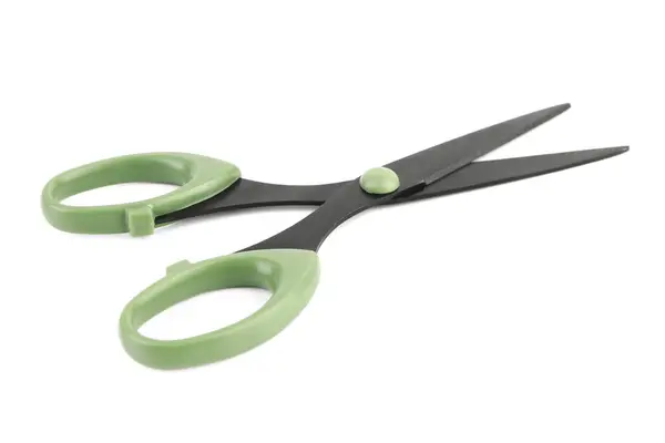 Scissors Green Handle Isolated White Background — Stock Photo, Image