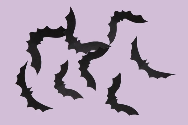 Paper Bats Halloween Party Lilac Background — Stock Photo, Image