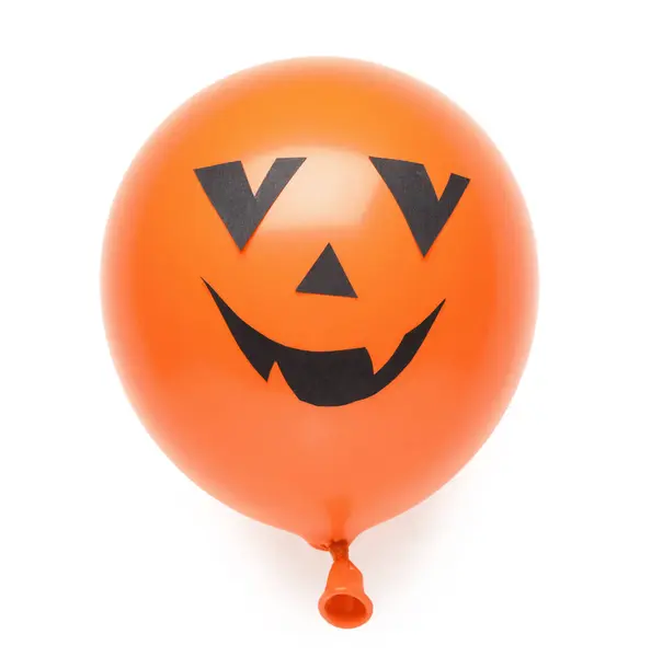 Grappige Halloween Oranje Ballon Witte Achtergrond — Stockfoto