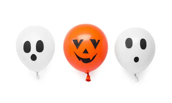 Různé Vtipné Halloween Balónky Bílém Pozadí — Stock fotografie