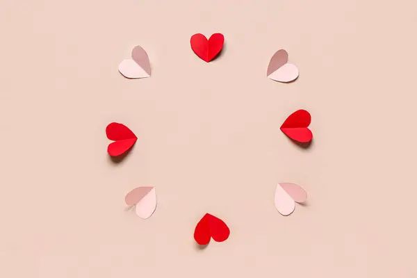 Рамка Красивых Бумажных Сердец Розовом Фоне Национальный День Сладости — стоковое фото