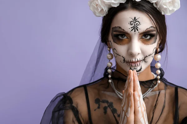 Hermosa Mujer Joven Vestida Como Novia Muerta Para Fiesta Halloween — Foto de Stock