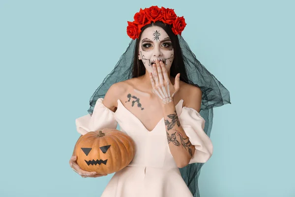 Mooie Jonge Vrouw Verkleed Als Dode Bruid Voor Halloween Feest — Stockfoto