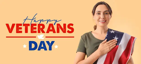 Banner for Veterans Day with American woman