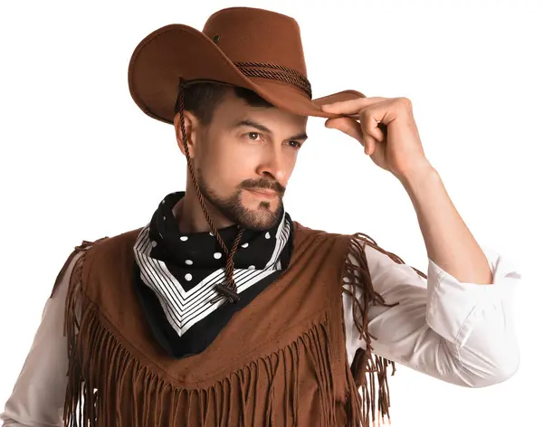 stock image Handsome cowboy on white background, c;