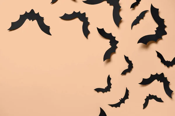 Papieren Vleermuizen Voor Halloween Feest Oranje Achtergrond — Stockfoto