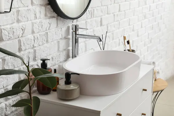 Sink Bowl Bath Accessories Chest Drawers Bathroom — Stock Photo, Image
