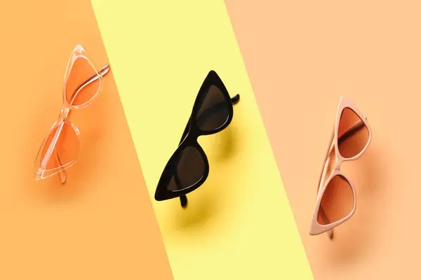 Stylish Sunglasses Color Background — Stock Photo, Image