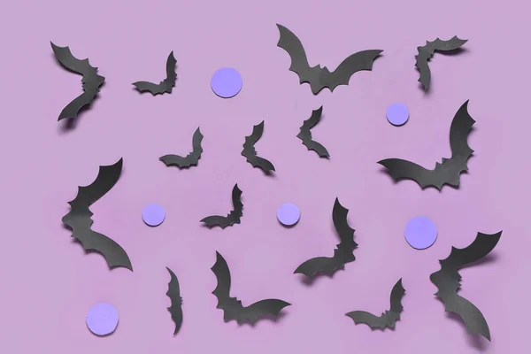 Morcegos Papel Para Festa Halloween Fundo Lilás — Fotografia de Stock