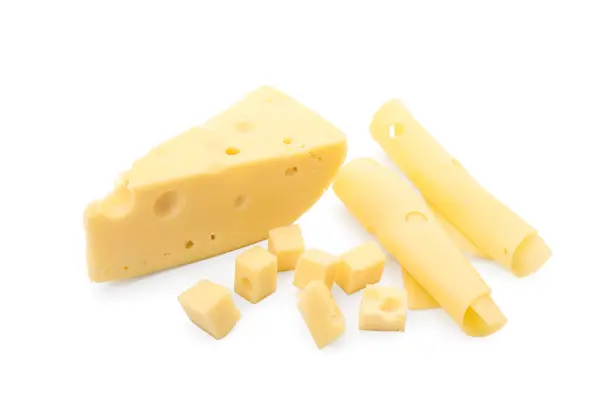 Chutný Švýcarský Sýr Izolované Bílém Pozadí — Stock fotografie