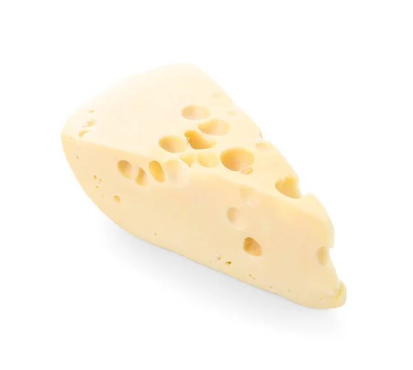 Stück Schmackhafter Schweizer Käse Auf Weißem Hintergrund — Stockfoto
