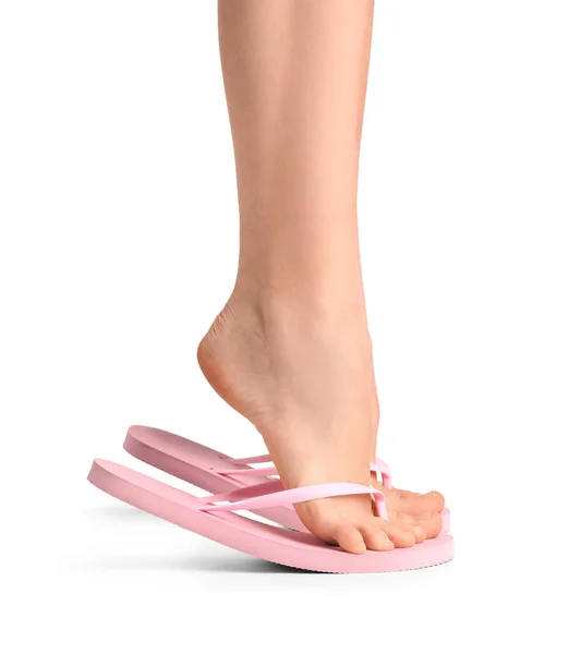 Kobiece Nogi Japonkach Białym Tle — Zdjęcie stockowe
