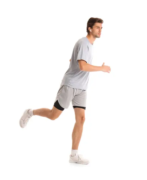 Sporty Young Man Running White Background — Stock Photo, Image