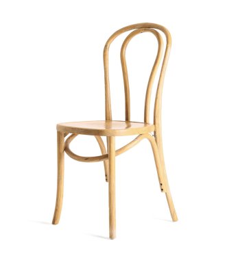 Beyaz arka planda açık kahverengi ahşap sandalye