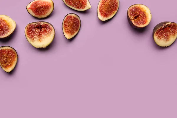 Cut Fresh Figs Purple Background — Stock Photo, Image
