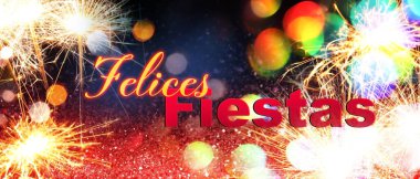 Parlayan kıvılcımlı FELICES FIESTAS yazılı güzel tebrik kartı