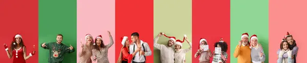Sada Lidí Vánoční Zimní Oblečení Barevném Pozadí — Stock fotografie