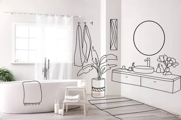 Nuevo Diseño Baño Ligero Con Bañera — Foto de Stock