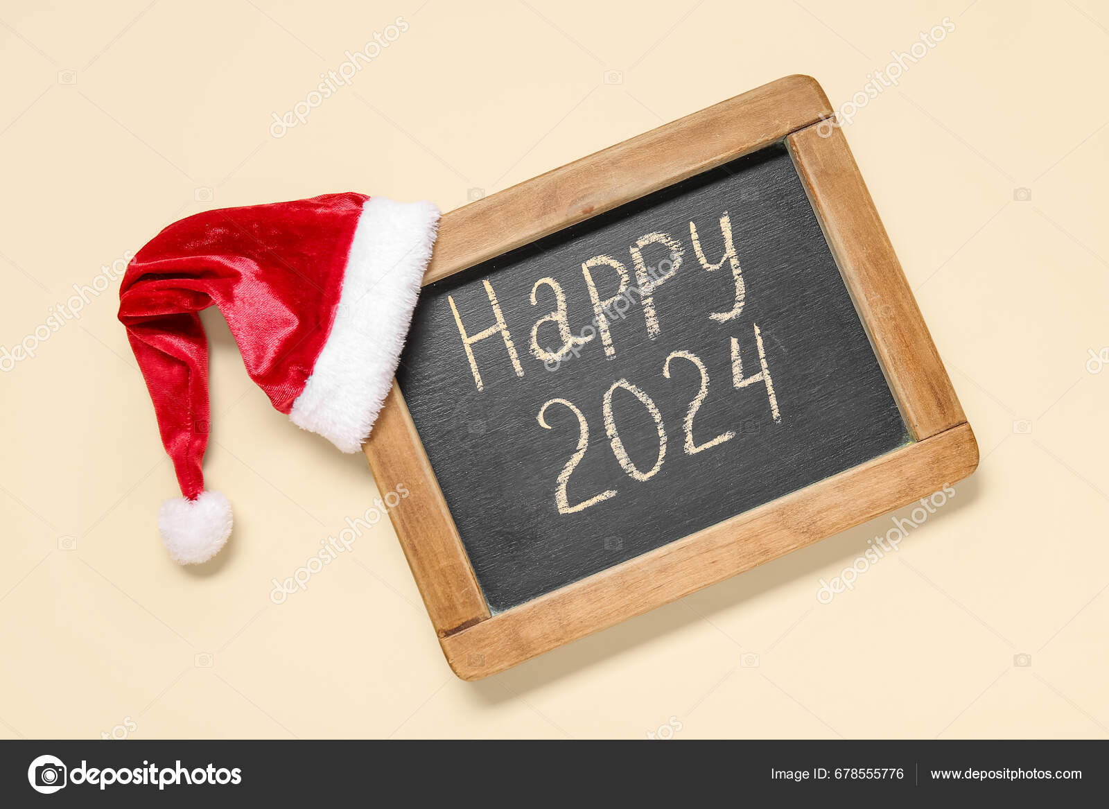 Blackboard Text Happy 2024 Santa Hat Pale Orange Background Stock Photo   Depositphotos 678555776 Stock Photo Blackboard Text Happy 2024 Santa 