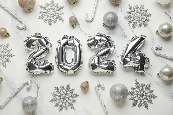 Figure 2024 Made Foil Balloons Christmas Balls Snowflakes Candy Canes — Stock Photo, Image