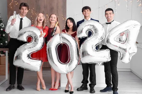 Young People Balloons Shape Figure 2024 Christmas Party — Stock Photo, Image