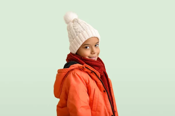 Cute African American Boy Warm Winter Clothes Light Background Stock Picture