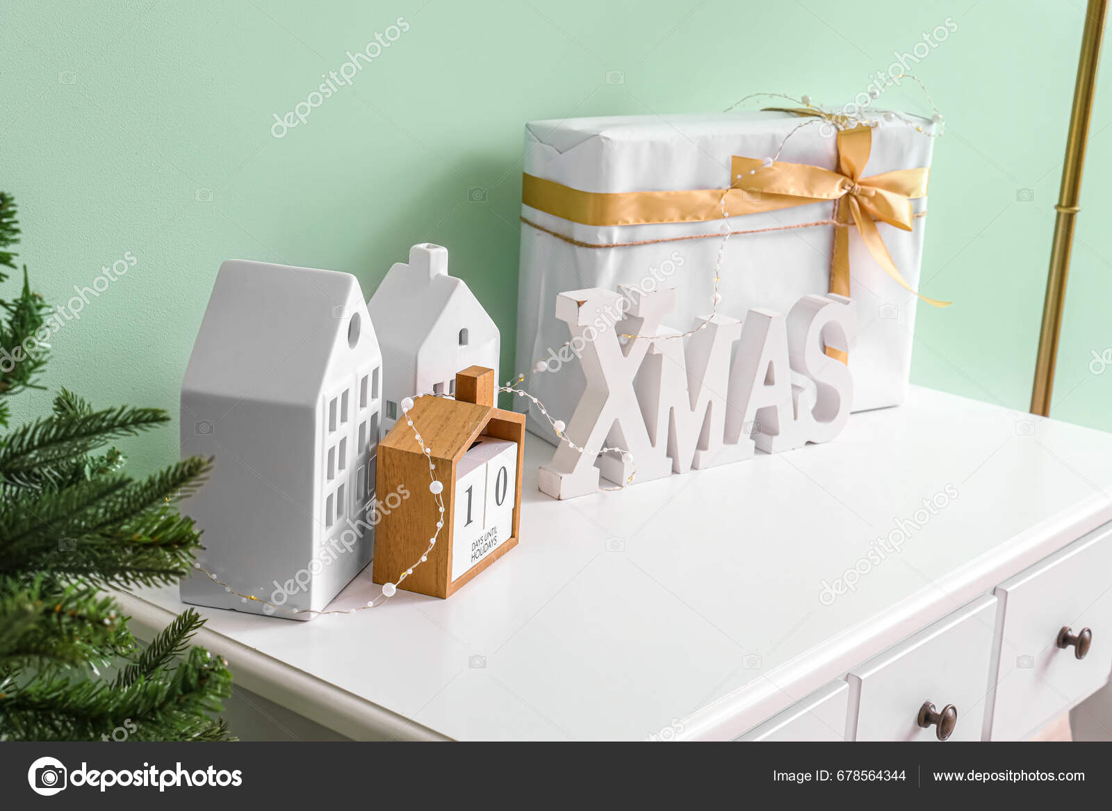 Dressing Table Christmas Decorations Interior Festive Hallway Stock