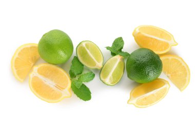 Beyaz arka planda taze limon ve limon