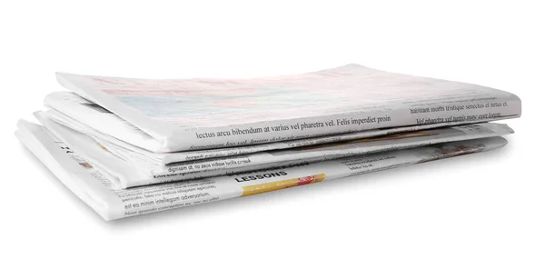 Pilha Jornais Isolados Fundo Branco — Fotografia de Stock