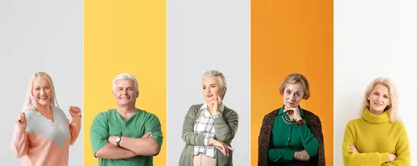 Collection Elderly People Color Background — Stock Photo, Image