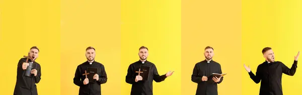Set Priests Yellow Background — Stock Photo, Image