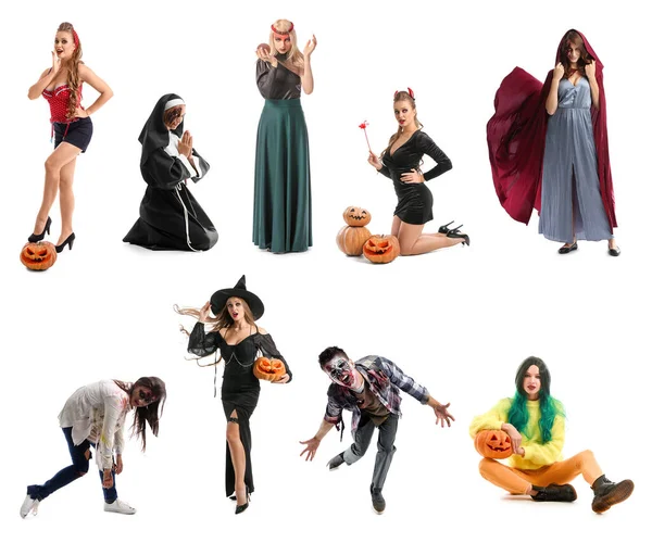 Conjunto Muchas Personas Disfraces Halloween Sobre Fondo Blanco —  Fotos de Stock