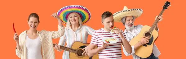 Different Mexican People Orange Background — Stock Photo, Image