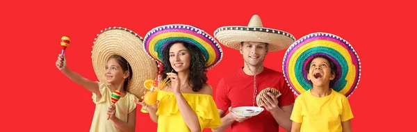 Different Mexican people on red background