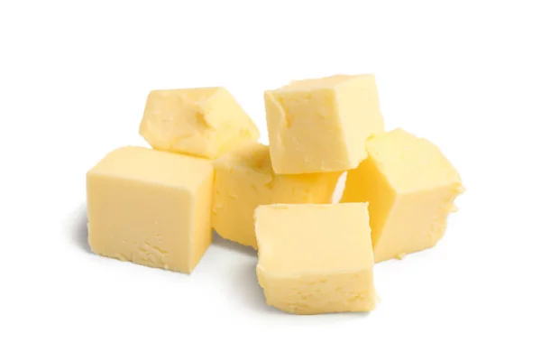 Pieces Fresh Butter White Background — Stock Photo, Image