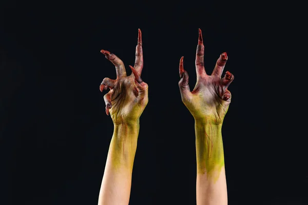 Χέρια Μάγισσας Νύχια Μαύρο Φόντο Απόκριες Γιορτή — Φωτογραφία Αρχείου