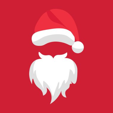 Kırmızı arka planda Noel Baba sakalı ve şapkası