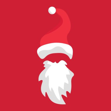 Kırmızı arka planda Noel Baba sakalı ve şapkası