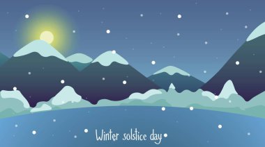 Banner with beautiful mountain landscape and text WINTER SOLSTICE DAY clipart