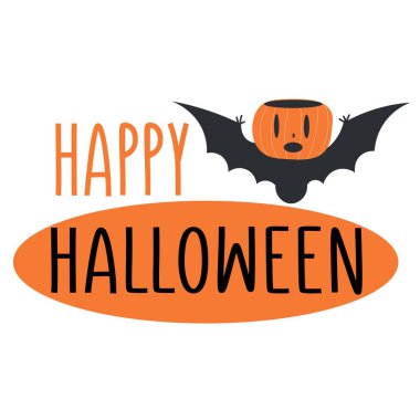 Mutlu Cadılar Bayramı ve beyaz arkaplanda yarasa mesajı